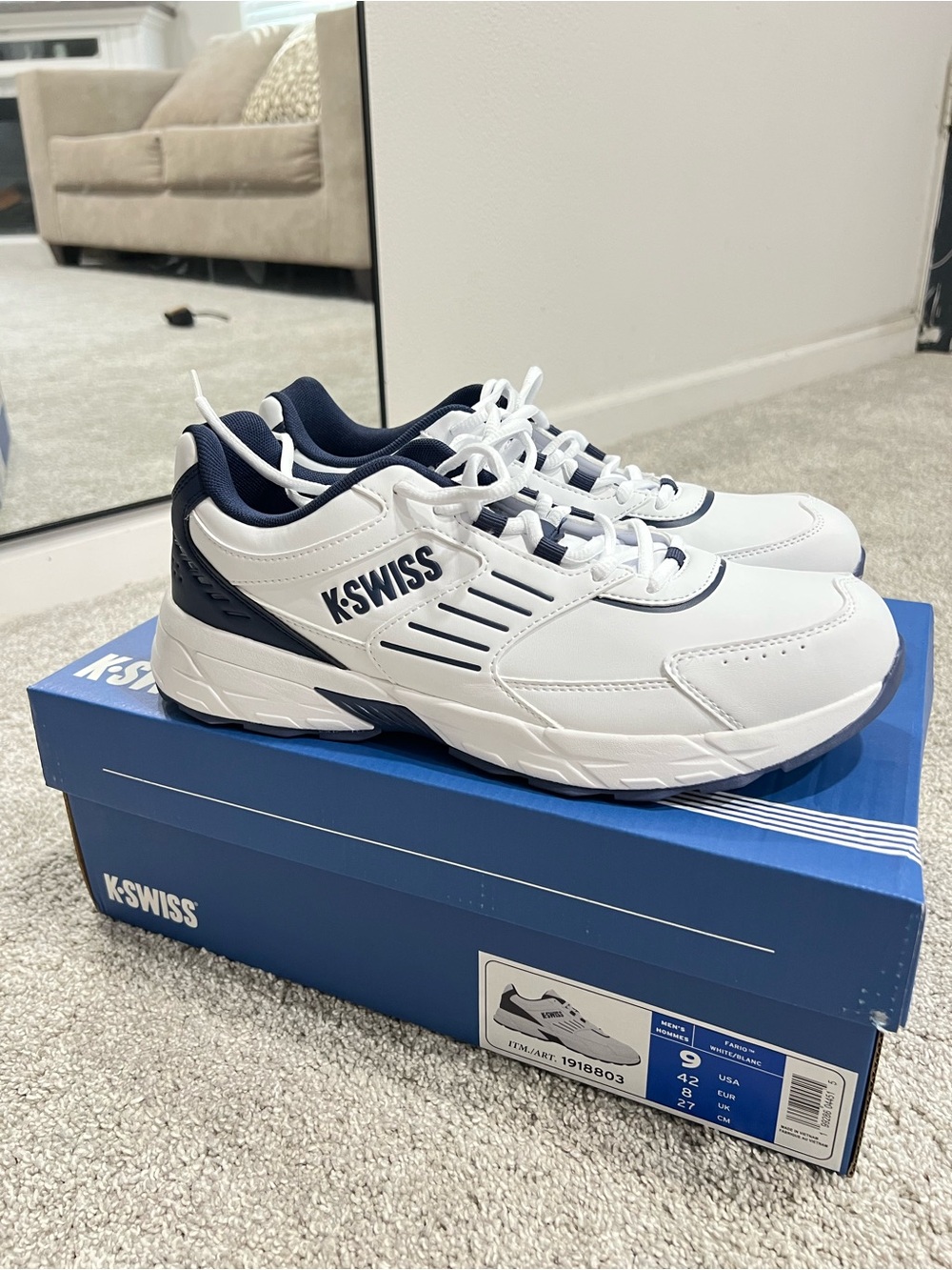 K-Swiss Kids White and Navy Low-Top Sneakers